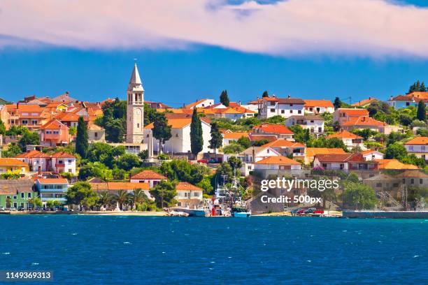 kali village waterfront panoramic view - kali croatia stock pictures, royalty-free photos & images