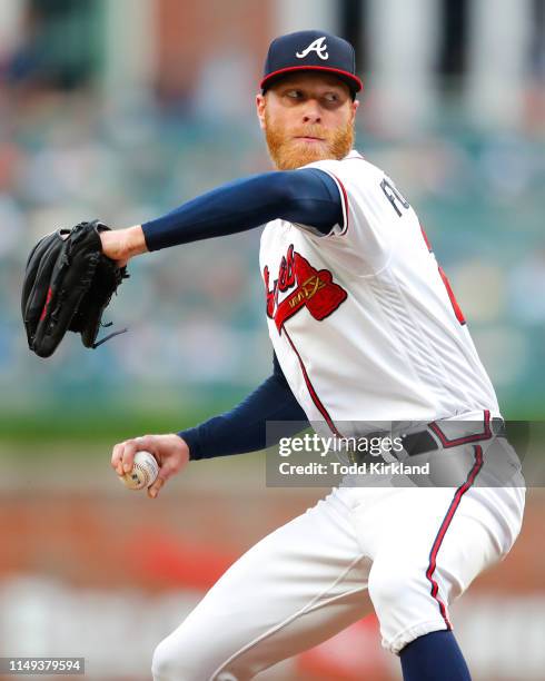 Mike Foltynewicz of the Atlanta Braves pitches in the first inning of an MLB game against the Pittsburgh Pirates at SunTrust Park on June 11, 2019 in...