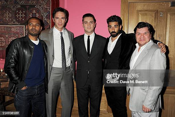 Actors Noel Clarke, James D'Arcy, director Reg Traviss, actors Ray Panthaki and Jamie Foreman attend the UK Premiere of Screwed at the Soho Hotel on...