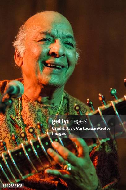 Indian musician Ustad Vilayat Khan plays sitar during the Chhandayan All-Night Concert of Indian Classical Music at the Synod Hall of the Cathedral...