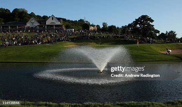 General view as Ian Poulter of England walks onto the 18th green during the PowerPlay Ignition Golf on the Twenty Ten Course at the Celtic Manor...