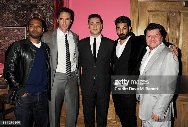 Actors Noel Clarke, James D'Arcy, director Reg Traviss, actors Ray Panthaki and Jamie Foreman attend the UK Premiere of Screwed at the Soho Hotel on...