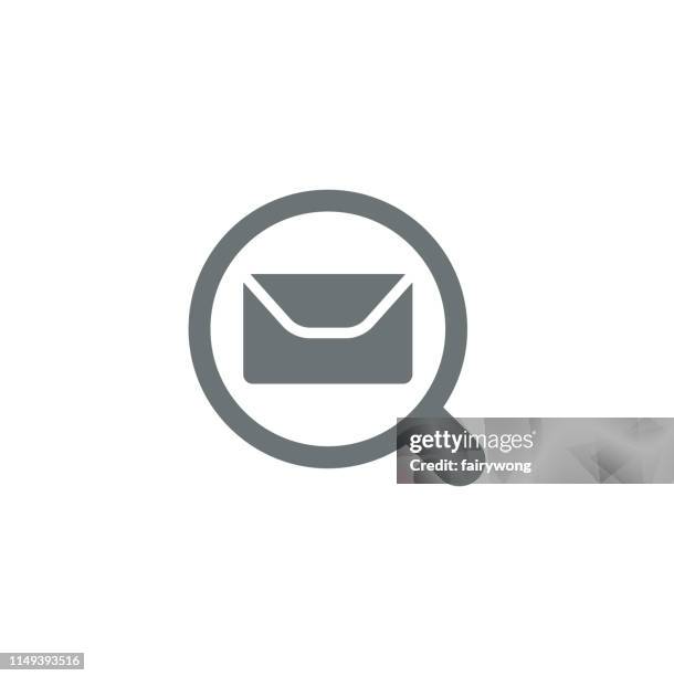 magnifying glass with mail icon - open office working computer stock illustrations