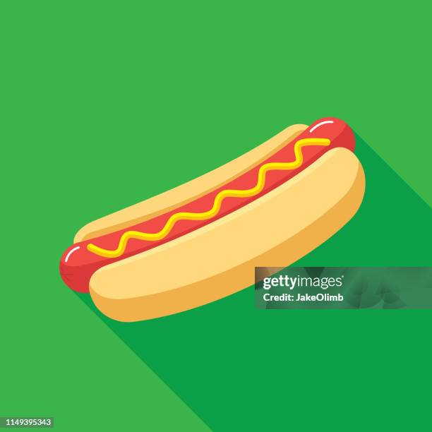 hotdog icon flat - hot dog bun stock illustrations
