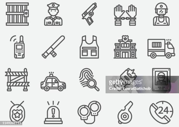 police & security guard line icons - ball and chain stock illustrations