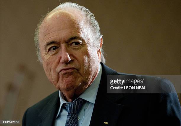 President Joseph S. Blatter arrives for a press conference at the 125th annual General Meeting of the International Football Association Board at the...