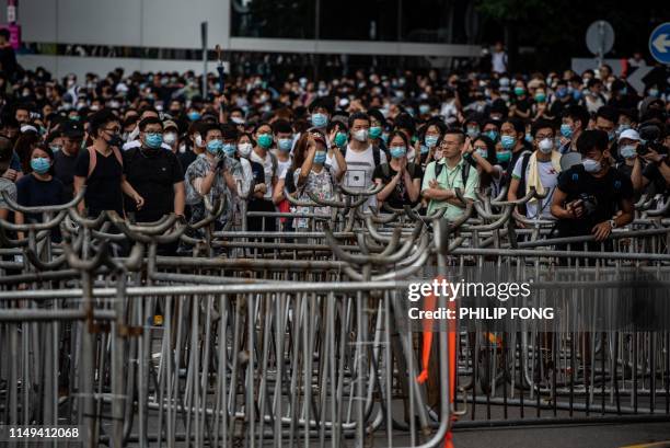 Protesters occupy outside Legislative Council in Hong Kong on June 12, 2019. Large crowds of protesters gathered in central Hong Kong as the city...