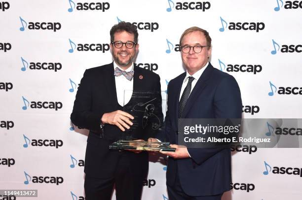 Composer Michael Giacchino , winner of the ASCAP Henry Mancini Award and Director Brad Bird attend the ASCAP 2019 Screen Music Awards - at The...