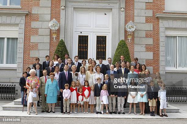 In this handout provided by the Spainish Royal House, His Excellency, Don Miguel Urdangarin y de Borbon, Grande of Spain poses with members of the...
