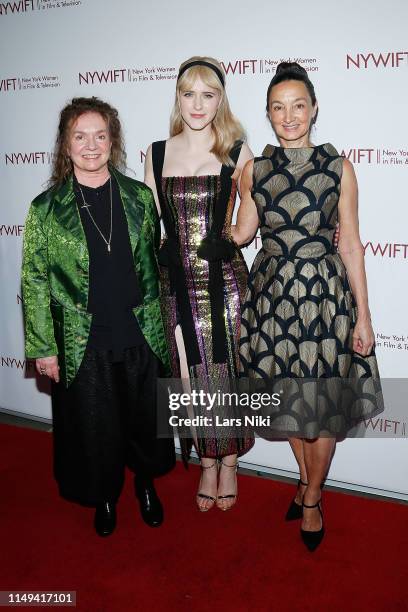 Costume designer Donna Zakowska, actor Rachel Brosnahan and makeup artist Patricia Regan attend the New York Women in Film and Television's...