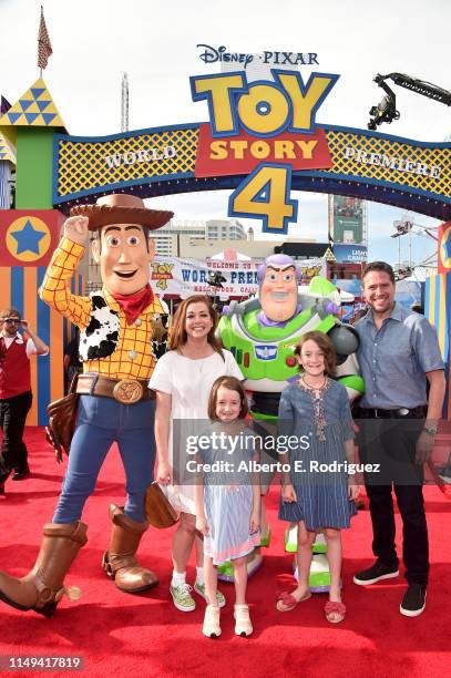 Alyson Hannigan, Alexis Denisof, Keeva Jane Denisof, and Satyana Marie Denisof attend the world premiere of Disney and Pixar's TOY STORY 4 at the El...