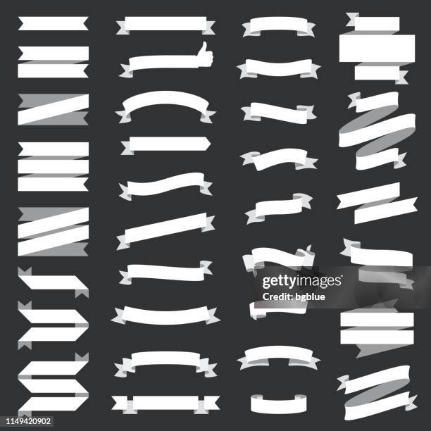 set of white ribbons, banners - design elements on black background - chalk arrow stock illustrations