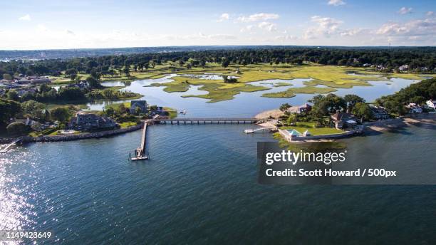 drone photo of bridge - westport connecticut stock pictures, royalty-free photos & images