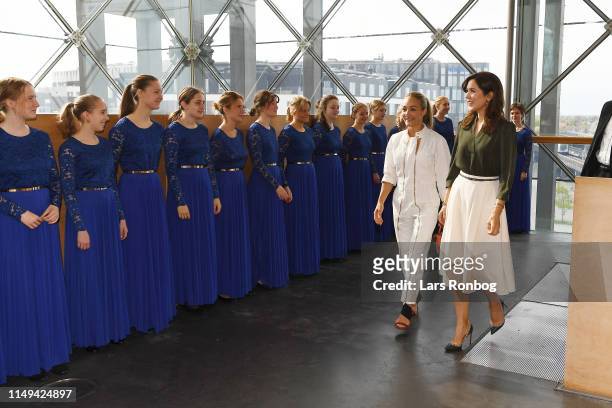 Eva Kruse, President and CEO, Global Fashion Agenda and Mary, Crown Princess of Denmark are met on arrival by the DR PigeKoret during Day Two of the...