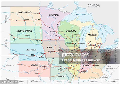 Midwest Vector Map Of The Midwest United States Of America High-Res Vector Graphic ...