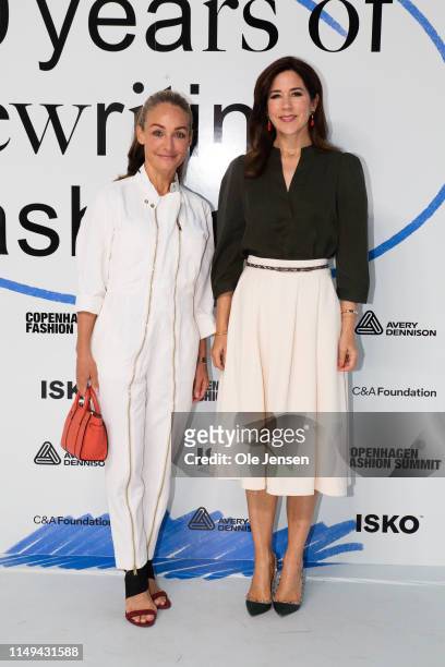 Eva Kruse, President and CEO, Global Fashion Agenda and Mary, Crown Princess of Denmark arrive on Day Two of the Copenhagen Fashion Summit 2019 at DR...