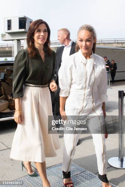 Eva Kruse, President and CEO, Global Fashion Agenda and Mary, Crown Princess of Denmark arrive on Day Two of the Copenhagen Fashion Summit 2019 at DR...