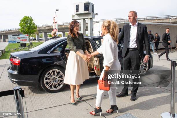 Eva Kruse, President and CEO, Global Fashion Agenda welcomes Mary, Crown Princess of Denmark on arrival at Day Two of the Copenhagen Fashion Summit...