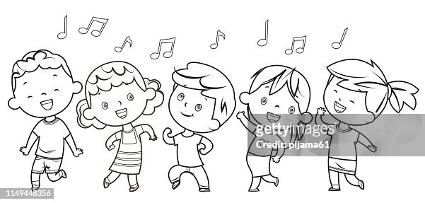 Coloring Book Dancing Children High-Res Vector Graphic - Getty Images