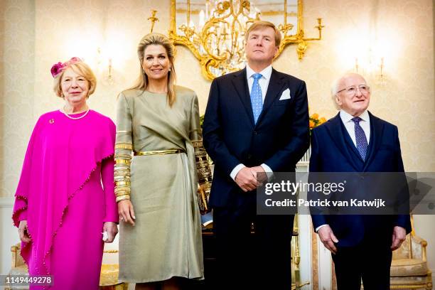 King Willem-Alexander of The Netherlands and Queen Maxima of The Netherlands are welcomed by President Michael Higgins of Ireland and his wife...