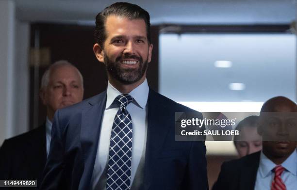 Donald Trump, Jr., arrives to testify before the US Senate Select Committee on Intelligence on Capitol Hill in Washington, DC, June 12, 2019....