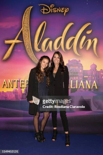 Iris Ferrari and Roberta Ferrari attend the Aladdin photocall and red carpet at The Space Cinema Odeon on May 15, 2019 in Milan, Italy.