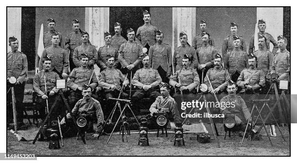 antique photo: signalling team of the 2nd battalion royal scots fusiliers - italian union stock illustrations