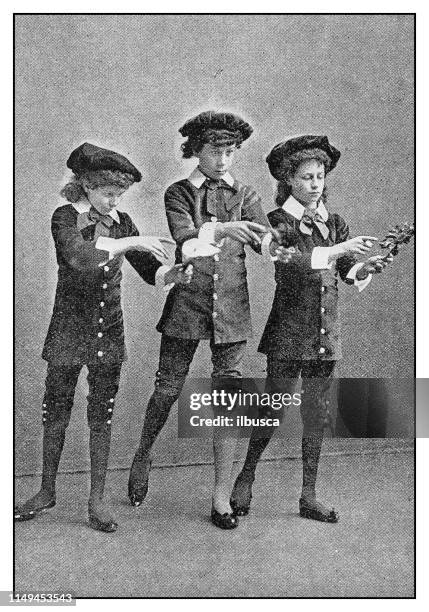 antique photo: children theatre play - school play stock illustrations
