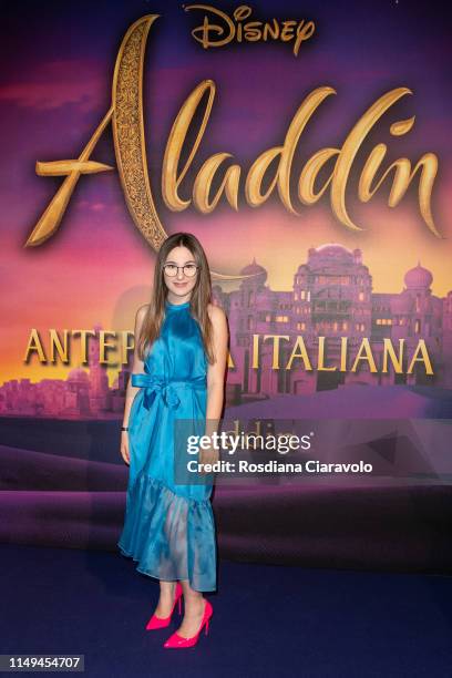 Sofia Delle Rive attends the Aladdin photocall and red carpet at The Space Cinema Odeon on May 15, 2019 in Milan, Italy.