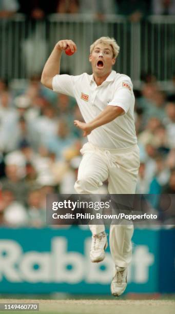 Shane Warne bowling for Australia during the 6th Test match between England and Australia at The Oval, London, 19th August 1993. It was Warne's first...