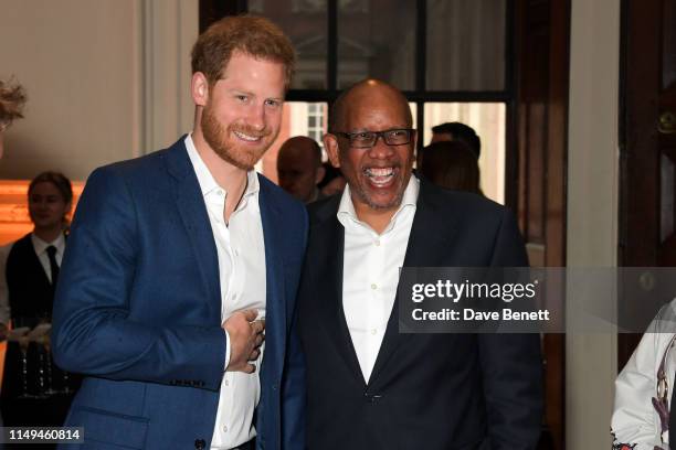 Prince Harry , The Duke of Sussex, and Prince Seeiso of Lesotho attend the Audi Sentebale Concert at Hampton Court Palace on June 11, 2019 in London,...