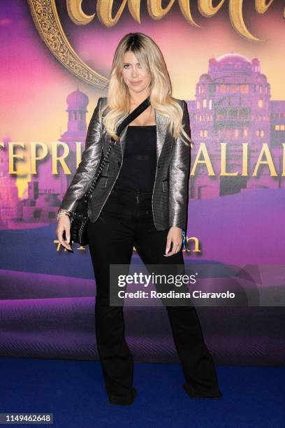 Wanda Nara attends the Aladdin photocall and red carpet at The Space Cinema Odeon on May 15, 2019 in Milan, Italy.