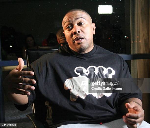 American record producer, songwriter and rapper Timbaland appears at the ZAR birthday celebration media briefing at the Hilton Hotel on May 30, 2011...