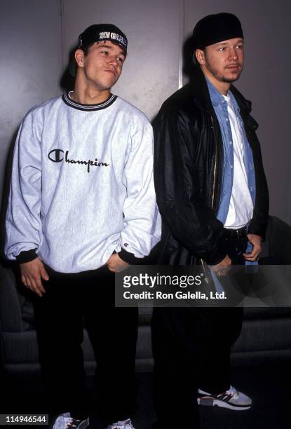 Singer Mark Wahlberg and singer Donnie Wahlberg of New Kids on the Block visit "The Joan Rivers Show" on December 2, 1992 at CBS Broadcast Center in...