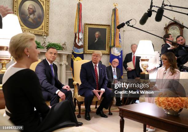 President Donald Trump and first lady Melania Trump meet with the President of Poland, Andrzej Duda and his wife Agata Kornhauser-Duda, in the Oval...