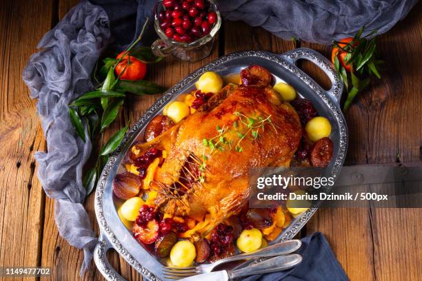 tasty duck roasted with thyme and apple - homemade apple sauce stock pictures, royalty-free photos & images