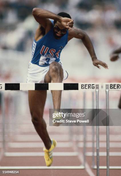Greg Foster of the United States in action during the Men's 110 metre Hurdles event at the IAAF World Cup in Athletics on 5th September 1981 at the...