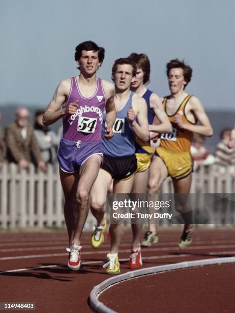 Sebastian Coe running for Loughborough University in May 1980 at the University of Loughborough, United Kingdom.