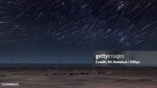 startrails desert - qatar night stock pictures, royalty-free photos & images