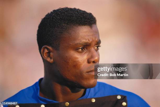 Carl Lewis of the United States at the IAAF Mobil 1 Zurich Athletics Grand Prix on 17th August 1988 at the Letzigrund in Zurich, Switzerland.