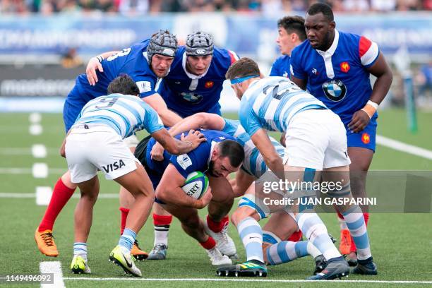 France's Jean Baptiste Gros runs with the ball during the World Rugby U20 Championship match between France and Argentina at the Racecourse Stadium...