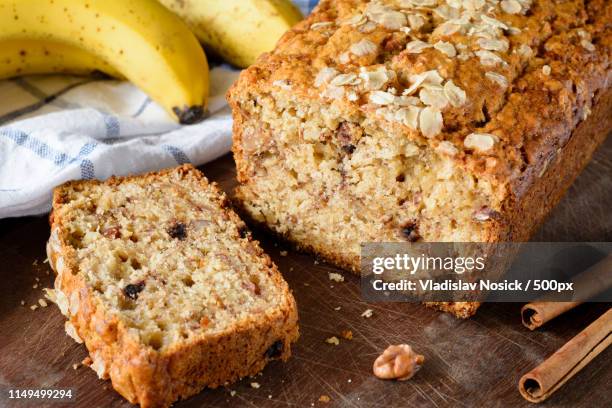 homemade banana bread loaf - banana loaf stock pictures, royalty-free photos & images