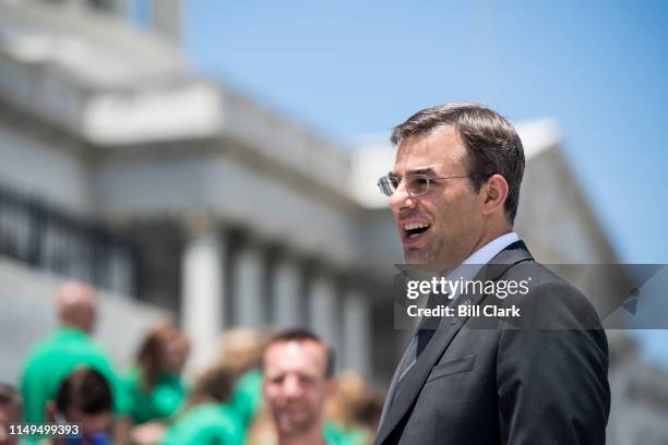 Rep. Justin Amash, R-Mich., speaks to a school group on the House steps at the Capitol on Wednesday, June 12, 2019.