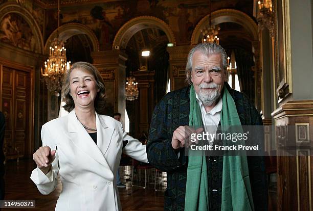 Actor Michael Lonsdale attends to receive a honorary medal from the City of Paris at Mairie de Paris with Charlotte Rampling on May 31, 2011 in...