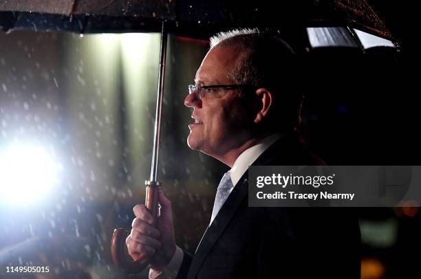 Prime Minister Scott Morrison makes a statement about the passing of former Prime Minister Bob Hawke the Brisbane Airport, May 16, 2019 in Brisbane,...