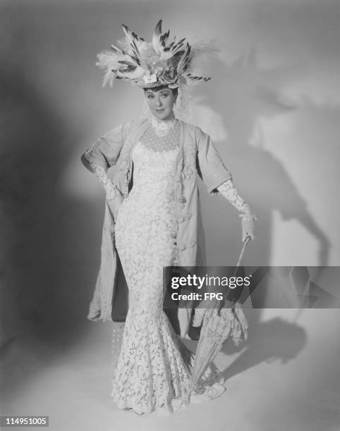 American actress and former stripper Gypsy Rose Lee in period costume as she appears in the role of Mrs Bradford in 'Wind Across the Everglades',...