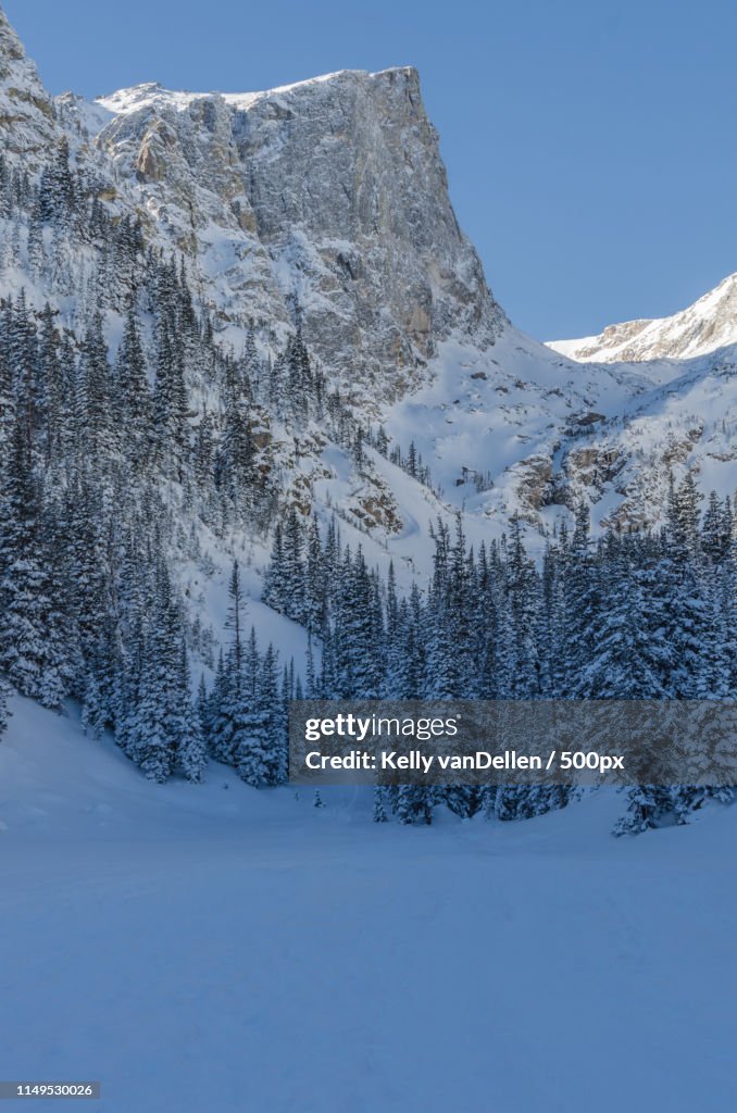 Snowy Mountain Over Dream Lake Vertical