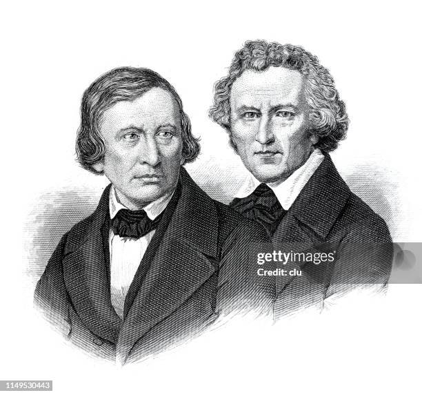 brothers grimm - two personalities stock illustrations