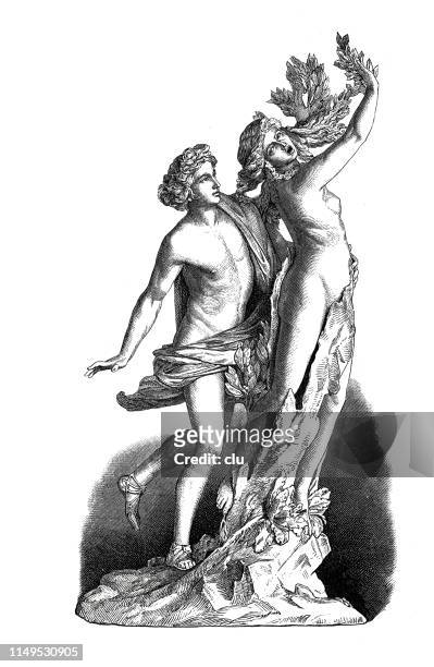 ilustrações, clipart, desenhos animados e ícones de grego clássico-estátuas de mármore de apollo e de daphne - apolo