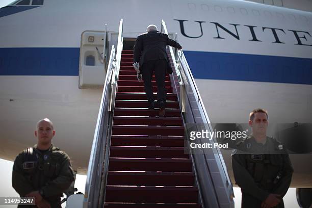 Secretary of Defense Robert Gates boards his aircraft May 31, 2011at Andrews Air Force Base in Maryland. Gates is travelling to Asia and Europe on...